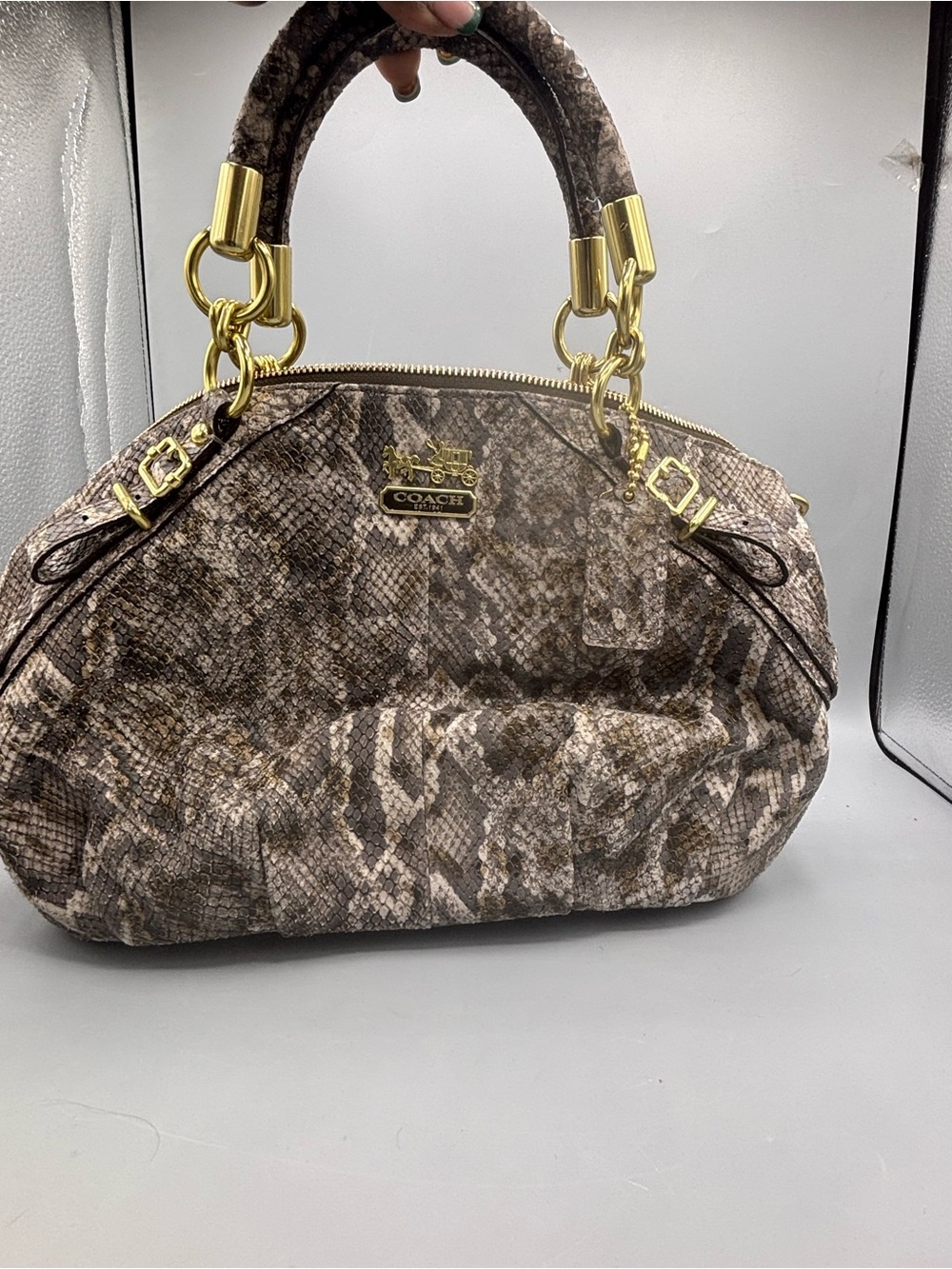 Coach Madison Sophia Embossed Python Snakeskin Gold Hardware Leather Satchel
